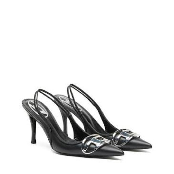 Diesel Shoes - Diesel Black Slingback Heels with Silver Accent